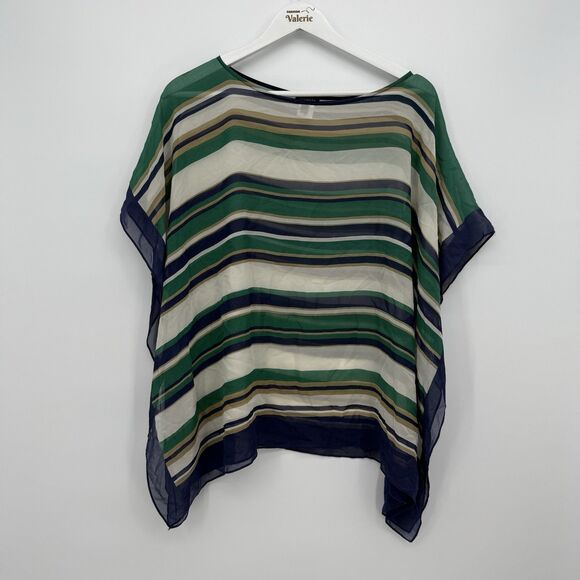 Talbots Silk Multicolor Striped Overlay Shawl Sheer Size S/M Preppy - Picture 1 of 11